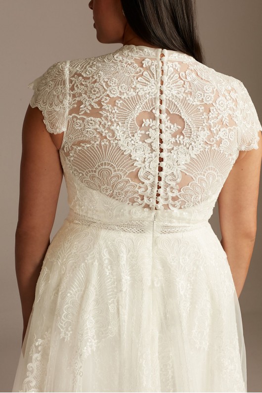 Embroidered Mock Neck Plus Size Wedding Dress Melissa Sweet 8MS251205