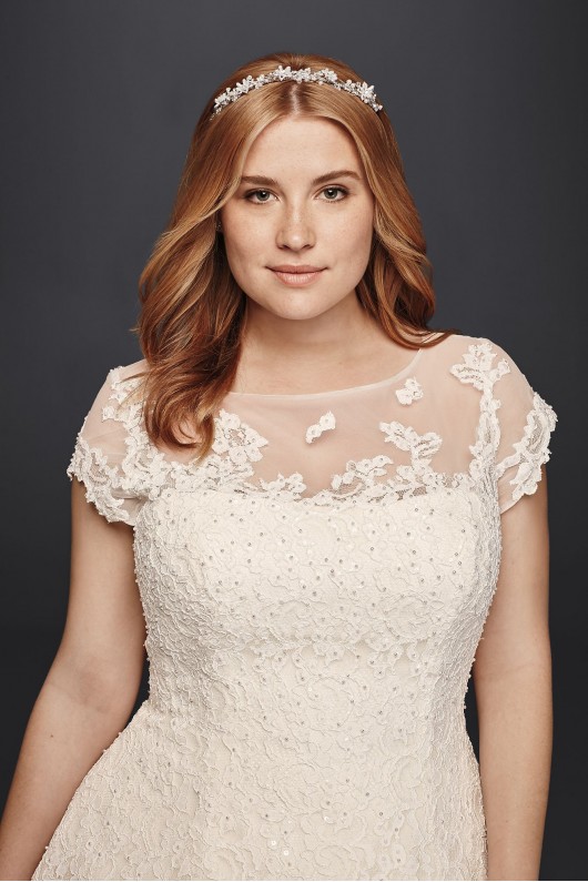 Extra Length Cap Sleeve Illusion Wedding Dress  4XL8CMK513