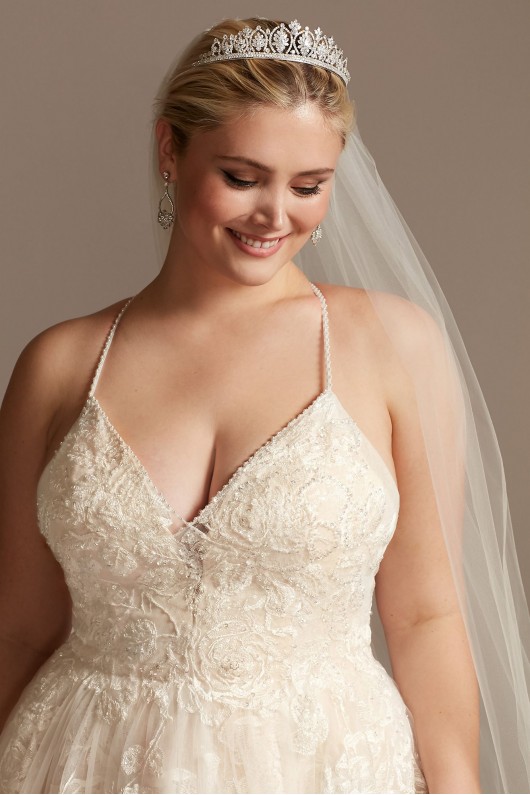 Floral Applique Bead Strap Plus Size Wedding Dress  8CWG879