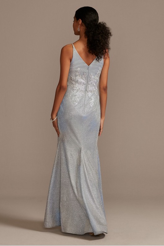 Floral Applique Metallic Glitter Plunge Gown Xscape 3246X