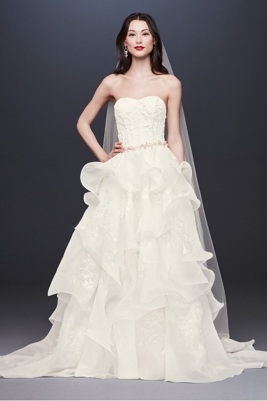 Floral Applique Wedding Dress with Tiered Skirt  CWG822