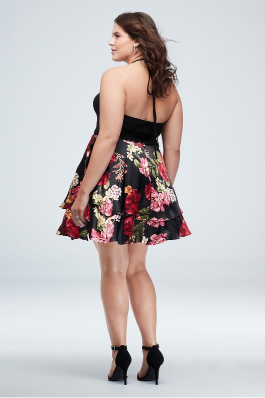 Floral Double Hem Plus Size Halter Dress Blondie Nites 1575BNW