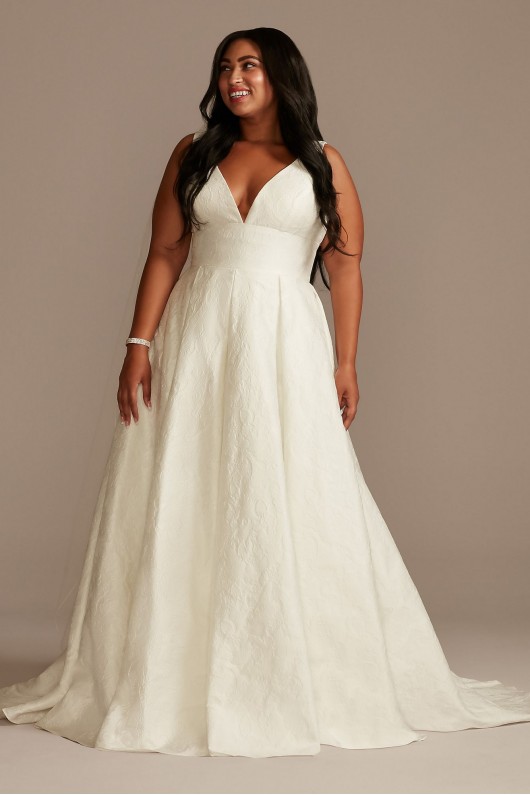 Floral Jacquard V-Neck Plus Size Wedding Dress DB Studio 9WG4012DB