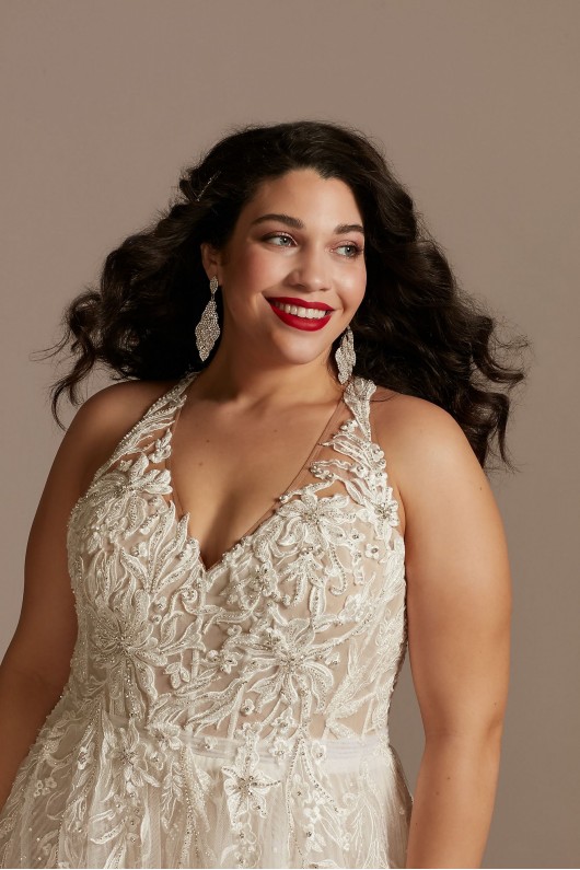 Floral Open Back Bodysuit Plus Size Wedding Dress  9MBSWG841