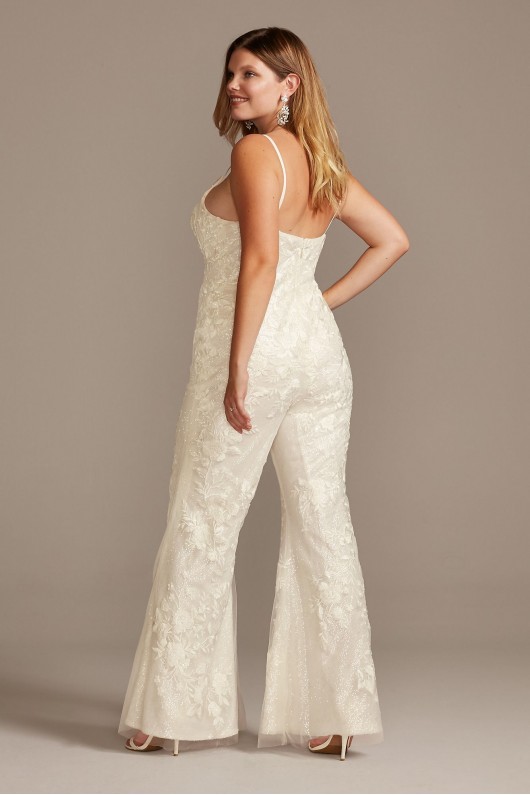 Floral Overlay Plus Size Flare Wedding Jumpsuit  9SWG839