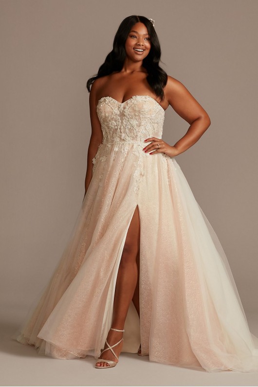 Floral Plus Size Wedding Dress with Metallic Tulle  9SWG871