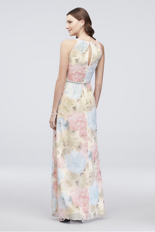 Floral-Printed Chiffon Sheath with Beaded Waist SL Fashions SL171169