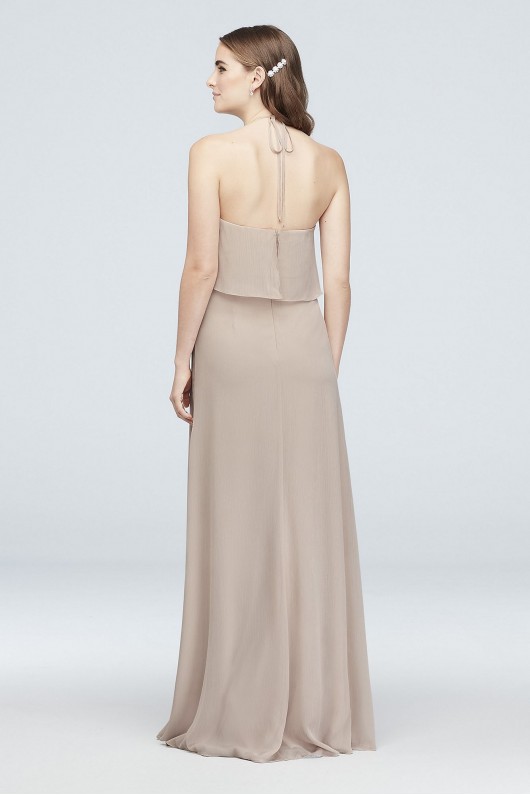 Flounced Crinkle Chiffon Halter Bridesmaid Dress  F19920