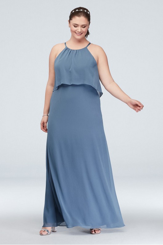 Flounced Crinkle Chiffon Sheath Bridesmaid Dress  F19773