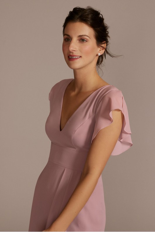 Flutter Sleeve Chiffon V-Neck Bridesmaid Dress David&#039;s Bridal F20506