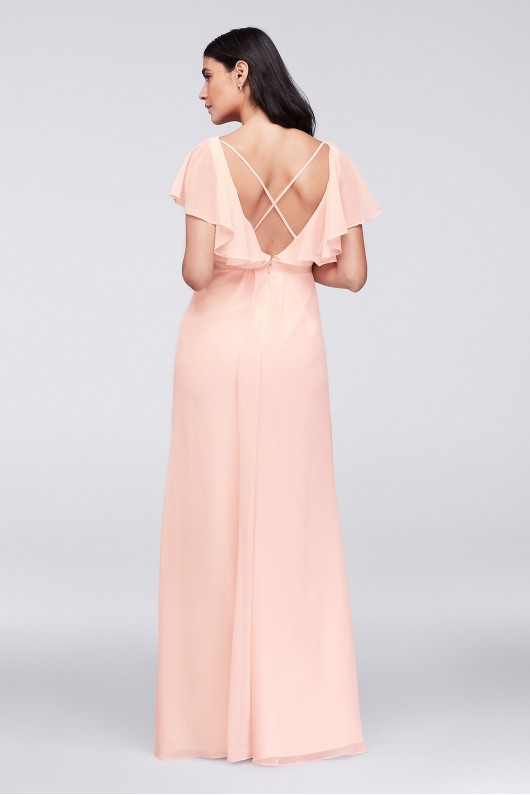 Flutter Sleeve Crinkle Chiffon Bridesmaid Dress  W11446