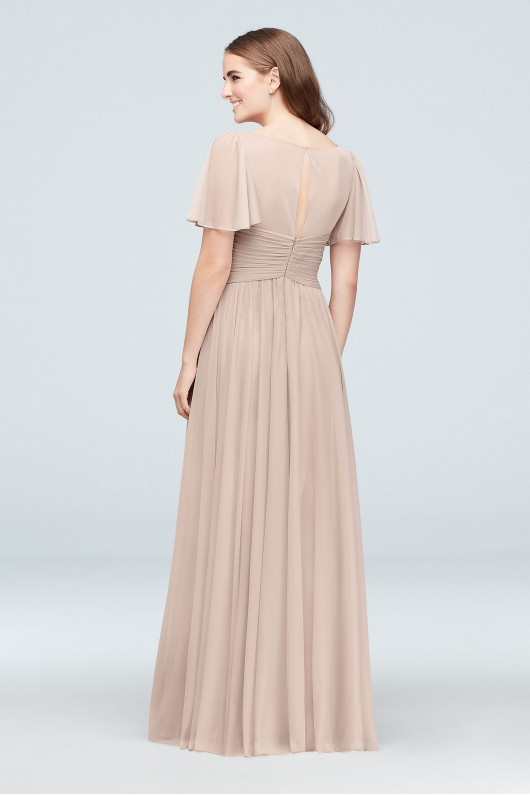 Flutter Sleeve Crisscross Mesh Bridesmaid Dress  F19933