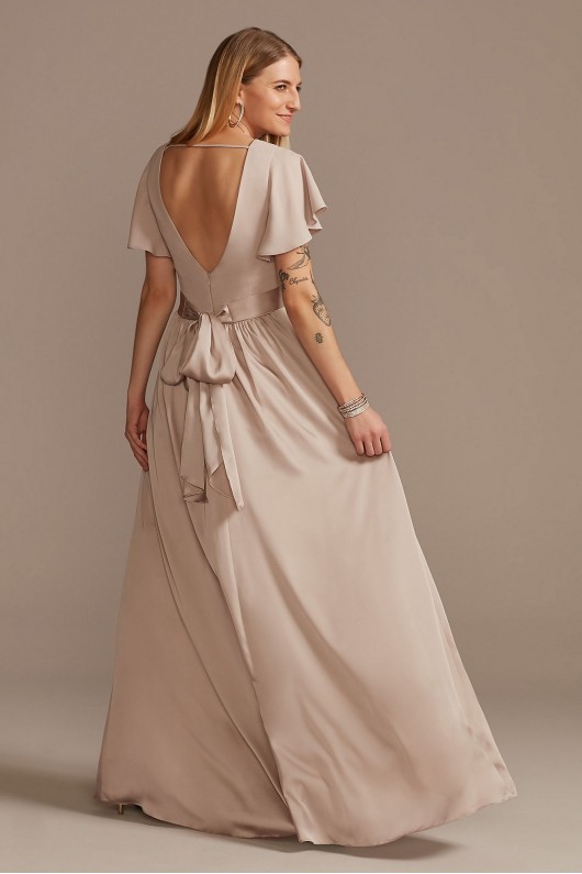 Flutter Sleeve V-Neck Charmeuse Bridesmaid Dress  F20347