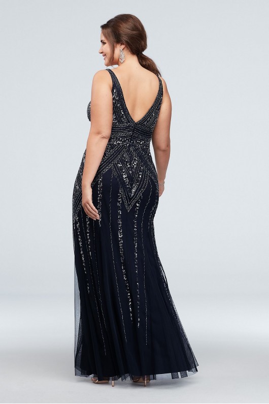 Geometric Bead and Sequin V-Neck Plus Size Gown Marina 262139W