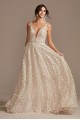 Geometric Sequin Illusion Plunge Wedding Dress  SWG863