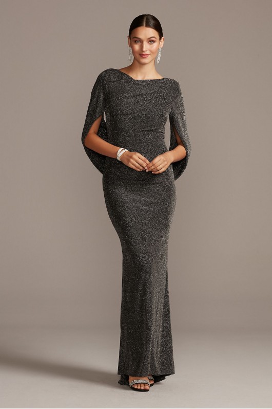 Glitter Accent Drape Sleeve Stretch Sheath Dress Betsy and Adam A21447