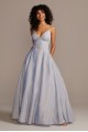 Glitter Iridescent Spaghetti Strap Ball Gown Betsy and Adam A22800