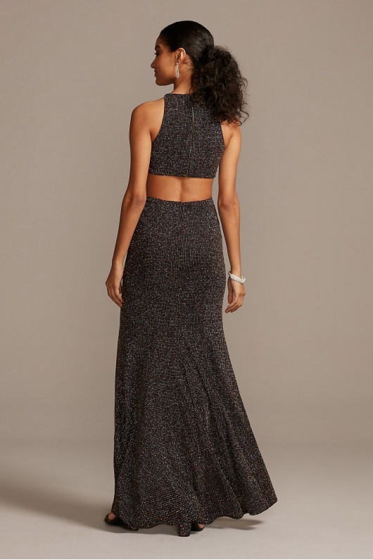 Glitter Knit High Neck Dress with Back Cutout Blondie Nites 1732BN