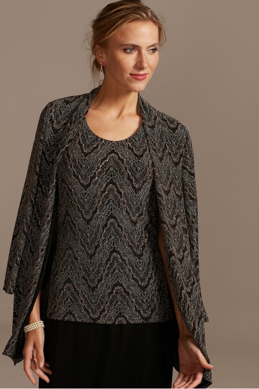 Glitter Knit Zigzag Open Jacket and Dress Set Onyx 650730