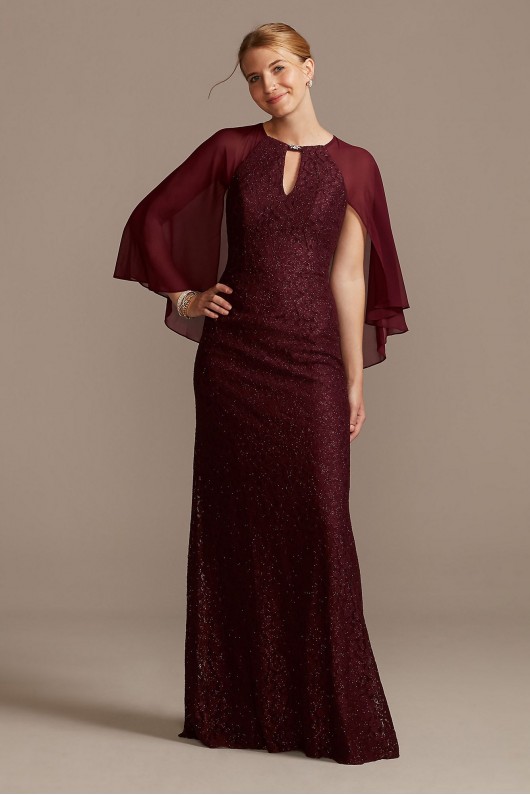 Glitter Lace Sheath Dress with Cape Sleeves  WBM2132