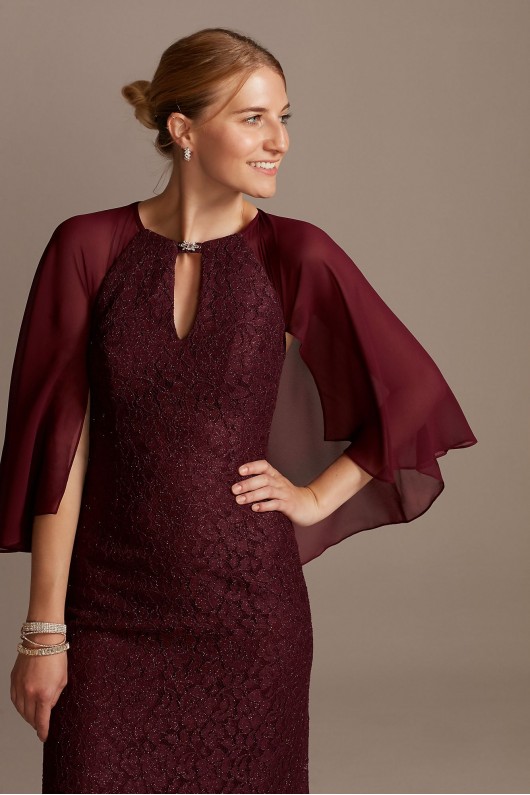 Glitter Lace Sheath Dress with Cape Sleeves  WBM2132