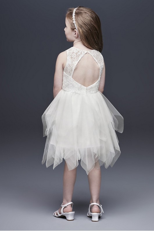 Handkerchief Hem Tulle and Lace Flower Girl Dress  CR1396