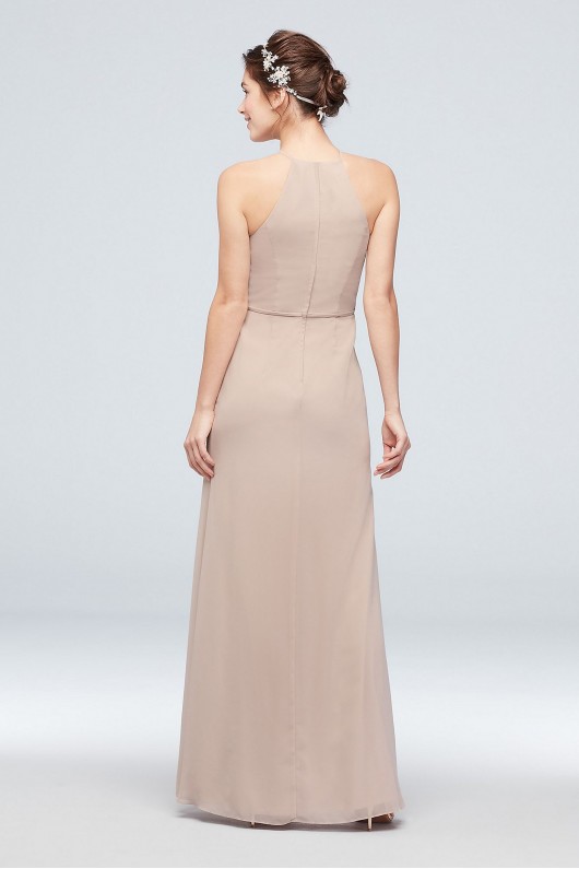 High-Neck Chiffon Bridesmaid Dress with Cascade  F20014