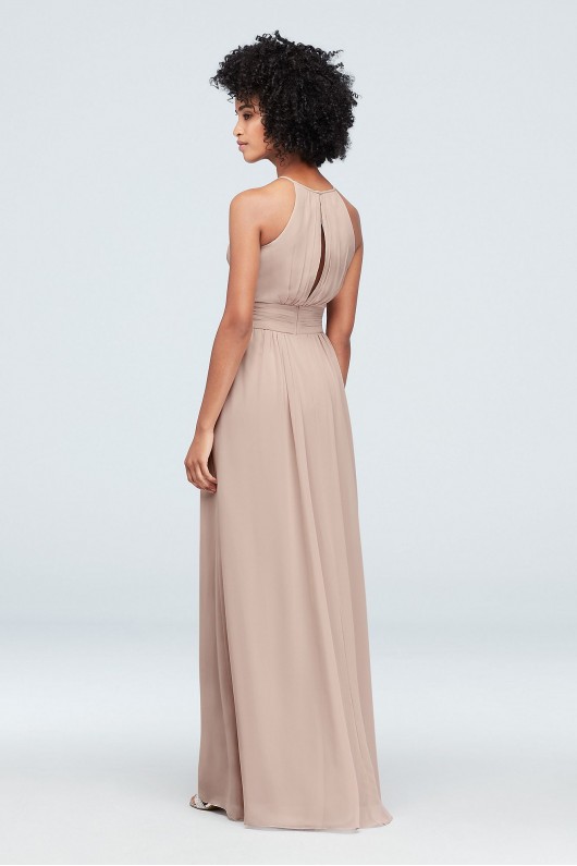 High-Neck Chiffon Bridesmaid Dress with Keyhole  F19953