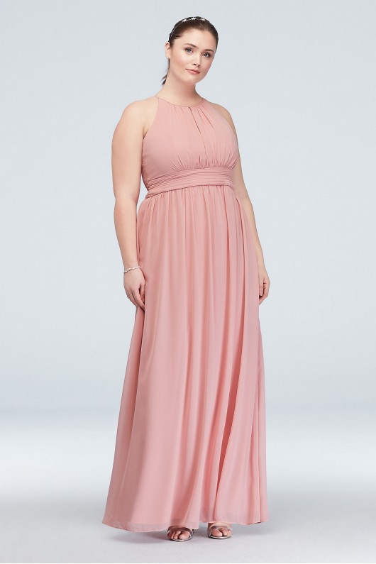 High-Neck Chiffon Bridesmaid Dress with Keyhole  F19953