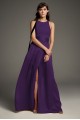 High-Neck Crepe Halter Bridesmaid Gown with Sash VW360463