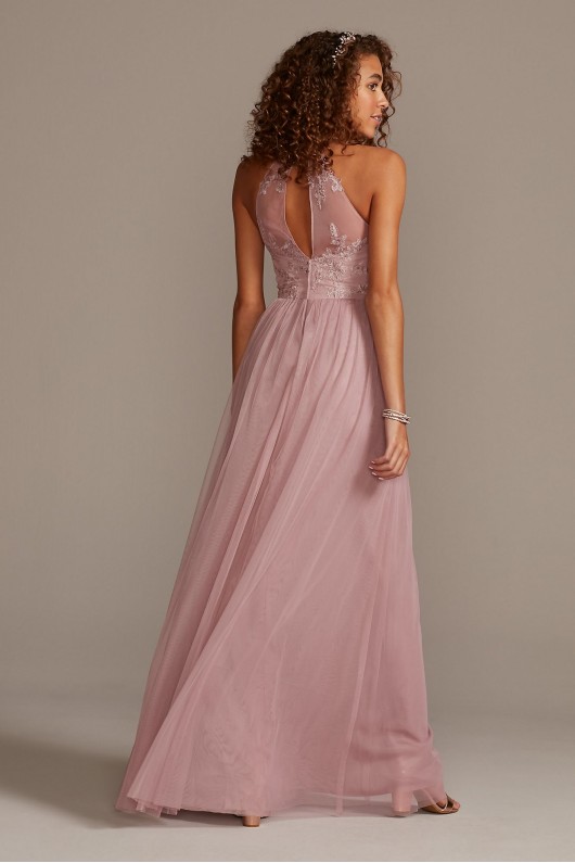 High-Neck Embroidered Soft Net Bridesmaid Dress  F20118