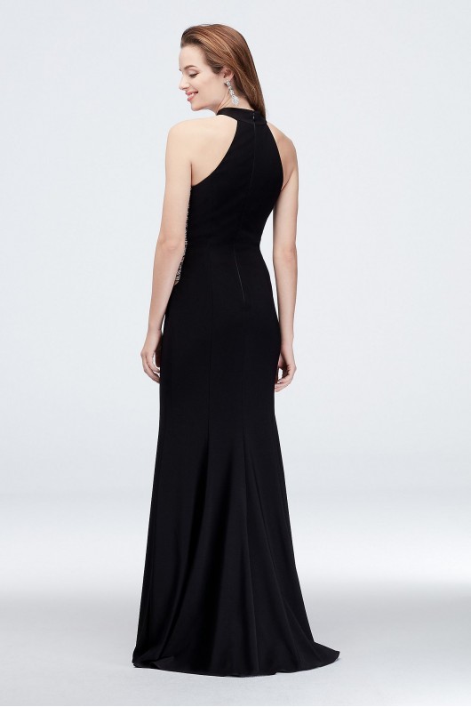 High-Neck Jersey Sheath Dress with Beaded Cutouts Xscape 1554X