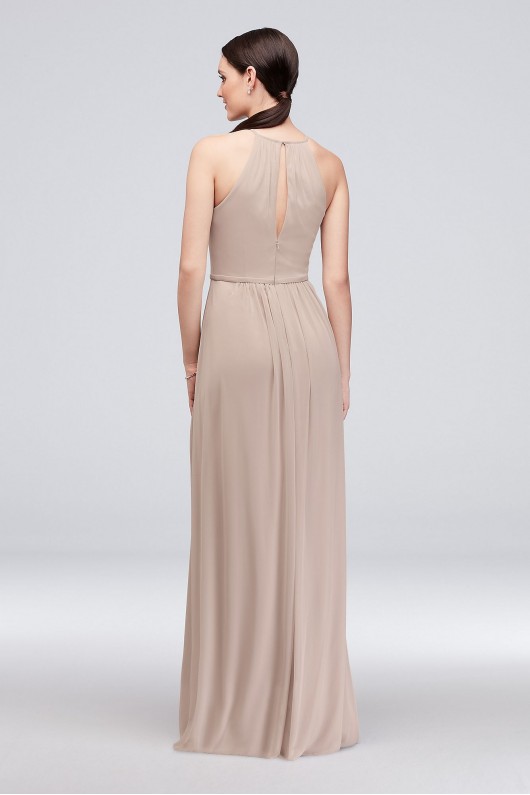 High-Neck Long Mesh Bridesmaid Dress with Keyhole  F19888