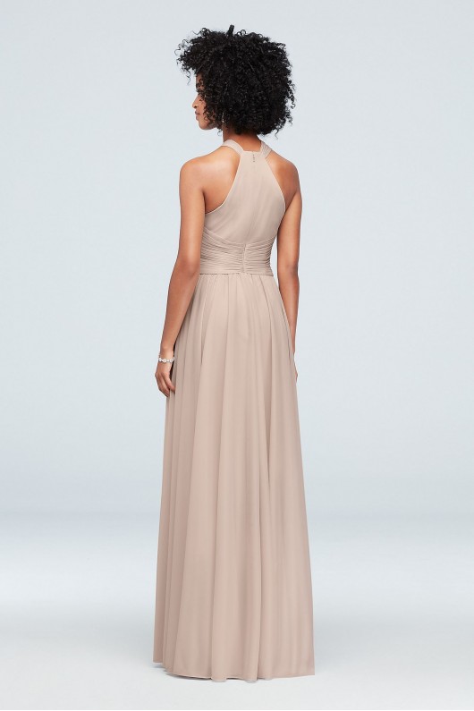 High-Neck Mesh Bridesmaid Dress with Full Skirt  F19931