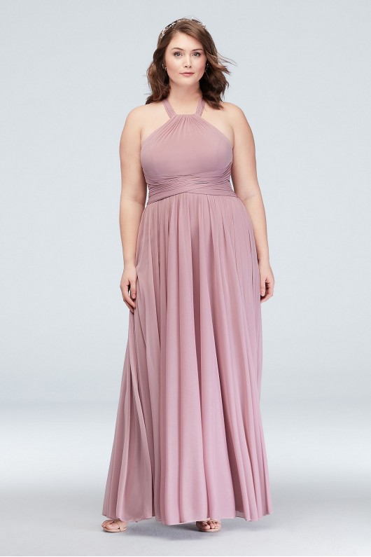 High-Neck Mesh Bridesmaid Dress with Full Skirt  F19931