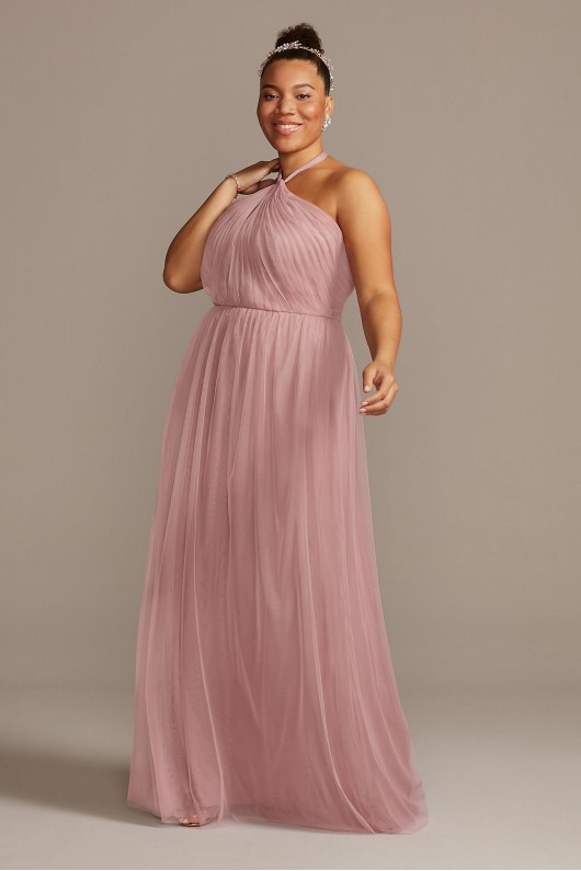 High-Neck Pleated Soft Net Bridesmaid Dress  F20115