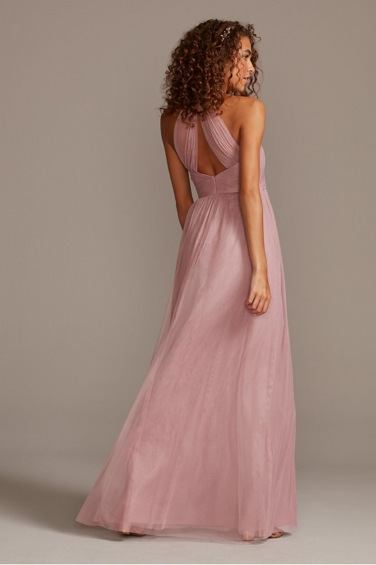 High-Neck Pleated Soft Net Bridesmaid Dress  F20115