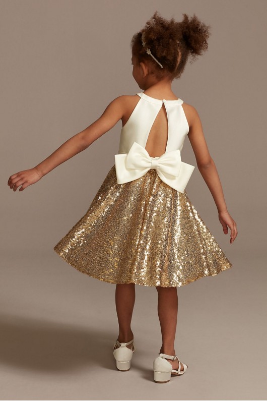 High Neck Sequin Skirt Flower Girl Dress with Bow  WG1409