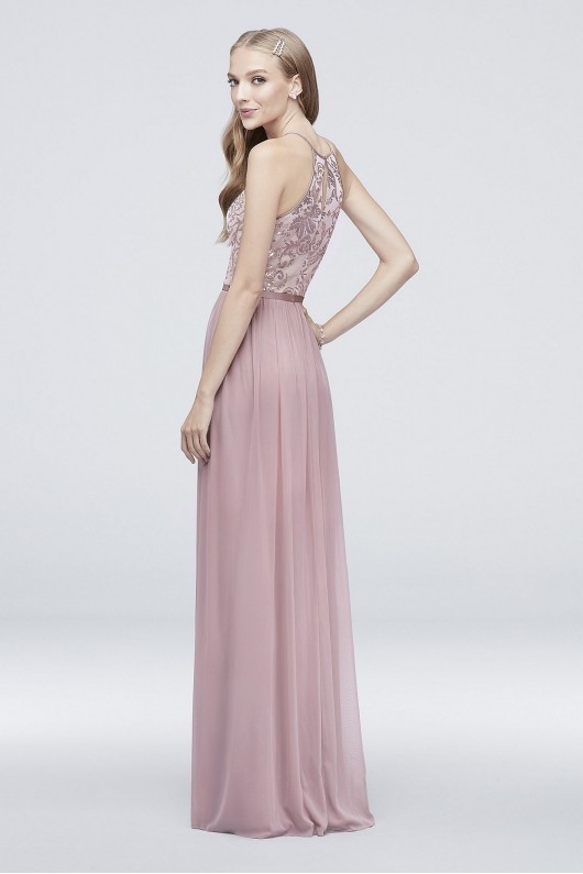 High-Neck Sequin and Mesh Gown with Keyhole DB Studio DS270021