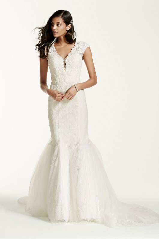 Illusion Deep Plunge Lace Cap Sleeve Wedding Dress  SWG681