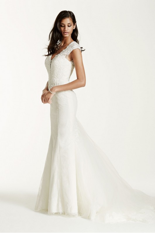 Illusion Deep Plunge Lace Cap Sleeve Wedding Dress  SWG681