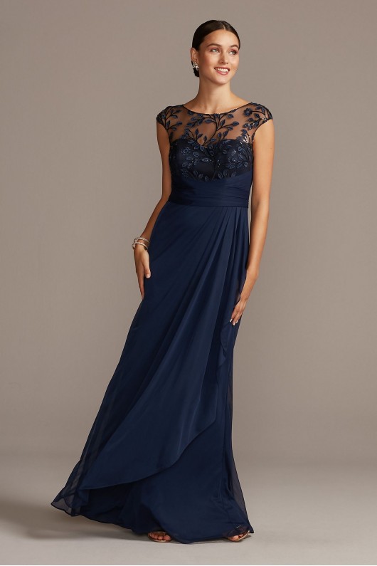 Illusion Embellished Bodice Gown with Cap Sleeves  VC1038V2