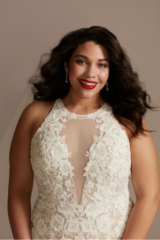 Illusion Keyhole Bodysuit Plus Size Wedding Dress  9MBSWG843