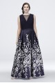 Illusion Leaf-Print Mikado Plus Size Ball Gown Morgan and Co 12339W