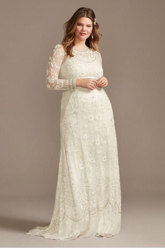 Illusion Long Sleeve Bead Plus Size Wedding Dress Melissa Sweet 8MS251222