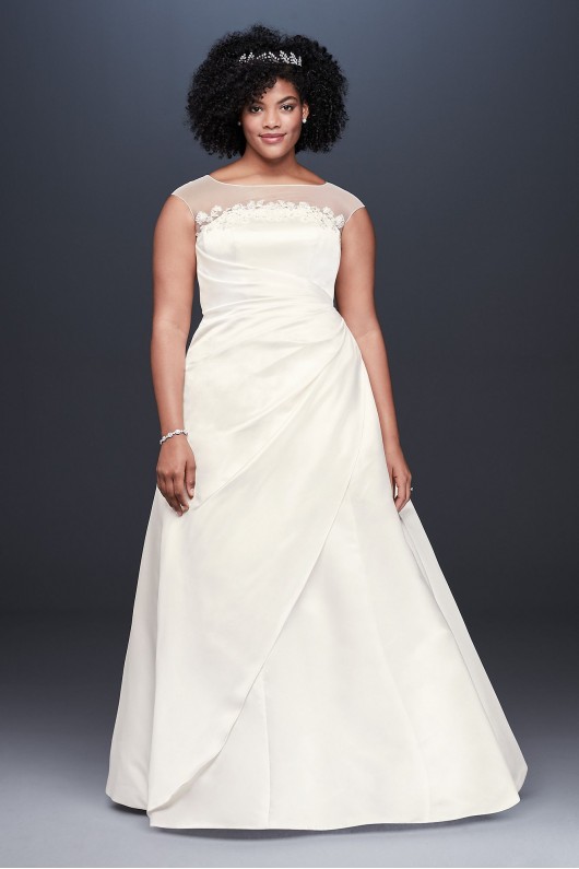 Illusion Neck Ruched Satin Plus Size Wedding Dress  Collection 9OP1348