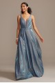 Illusion Plunge Iridescent Metallic Ball Gown  WBMLC19001