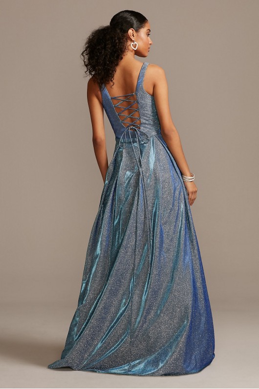 Illusion Plunge Iridescent Metallic Ball Gown  WBMLC19001