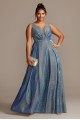 Illusion Plunge Iridescent Metallic Plus Size Gown  WBMLC19001W