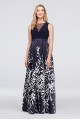 Illusion Plunge Leaf-Print Mikado Ball Gown Morgan and Co 12339